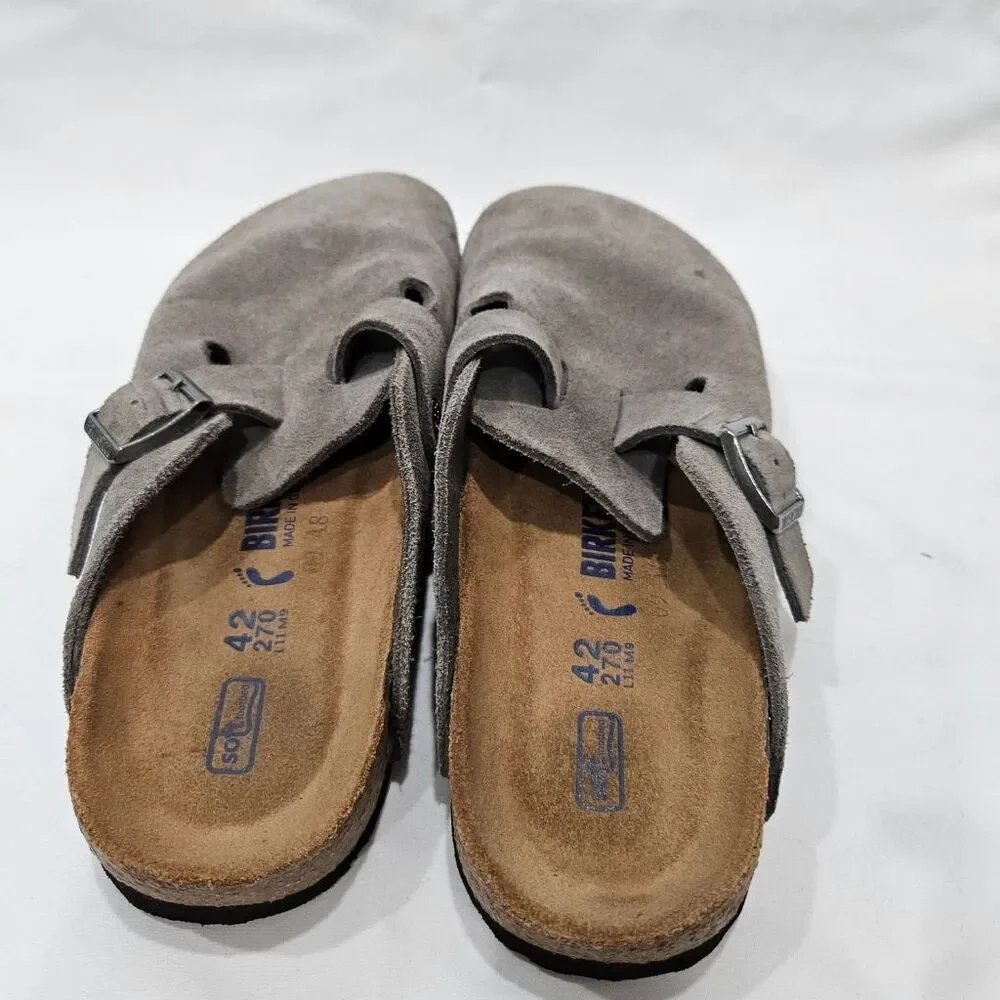 Birkenstock Boston Soft Footbed Suede Clogs Gray Stone EU 42 L11 M9 Made Germany